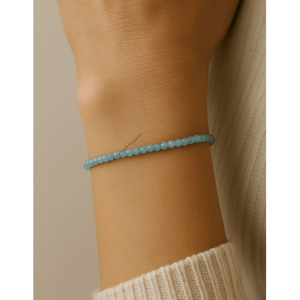 Aquamarine Bracelets - 2mm Faceted Beads (Gold)