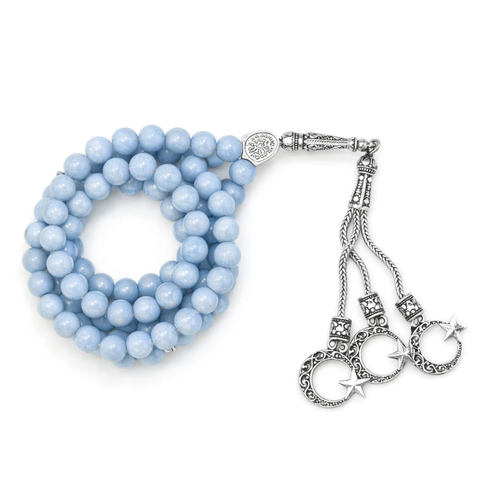 Angelite Crystal Tasbih (Silver)