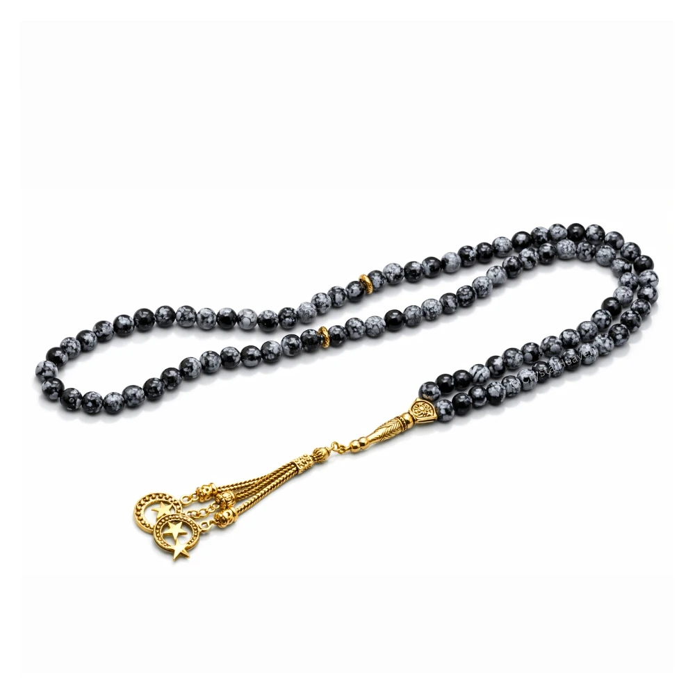 Snowflake Obsidian Crystal Tasbih (Gold)