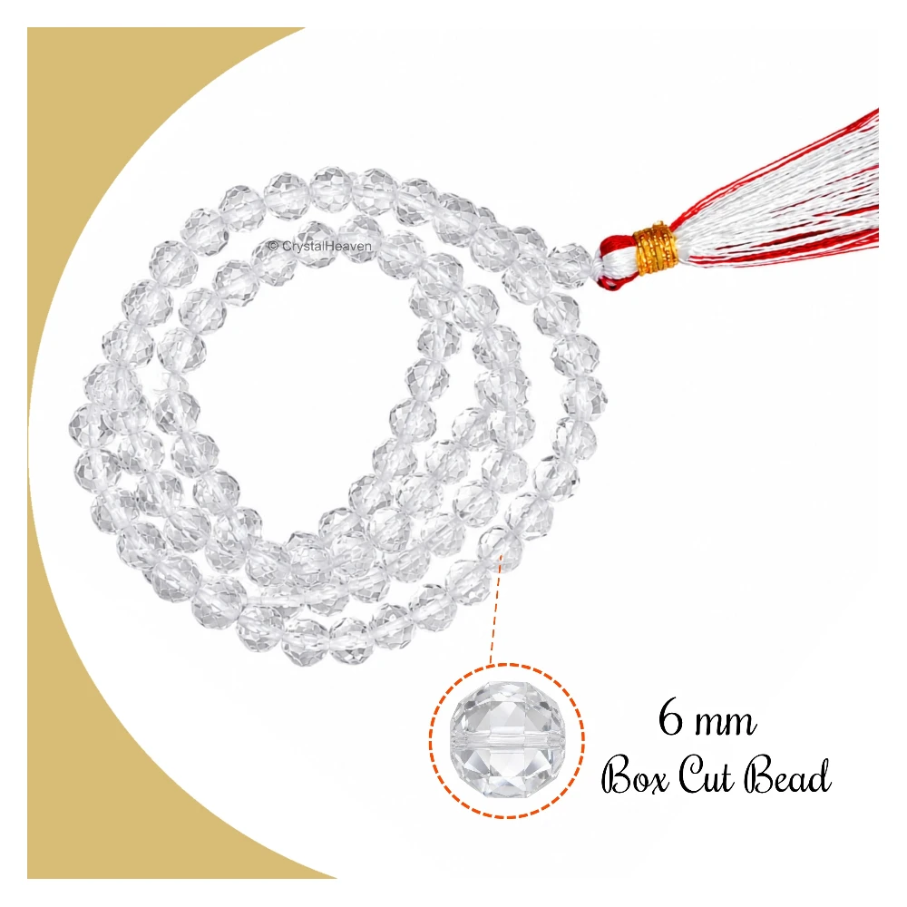 Sphatik Mala - Box Cut 108 Beads (6mm) (Hand Knotted)