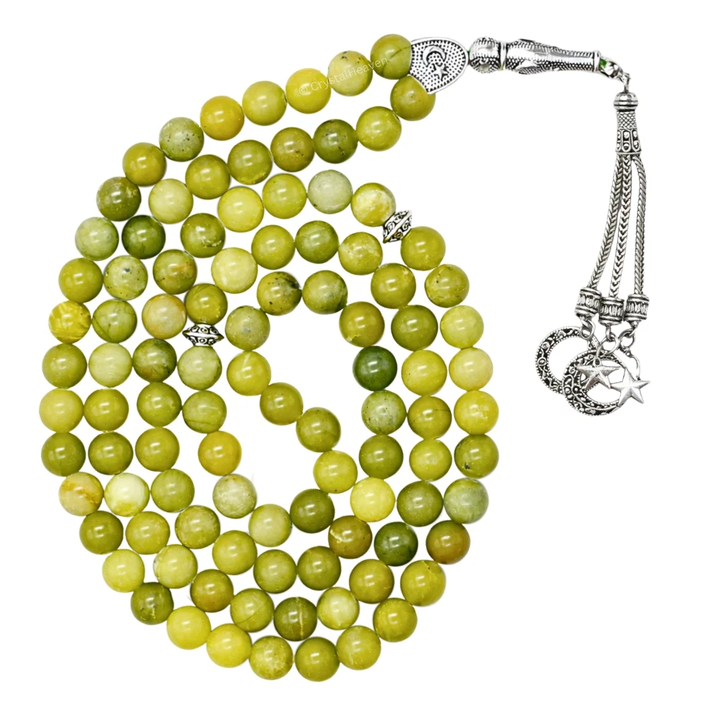 Green Jade Crystal Tasbih (Silver)