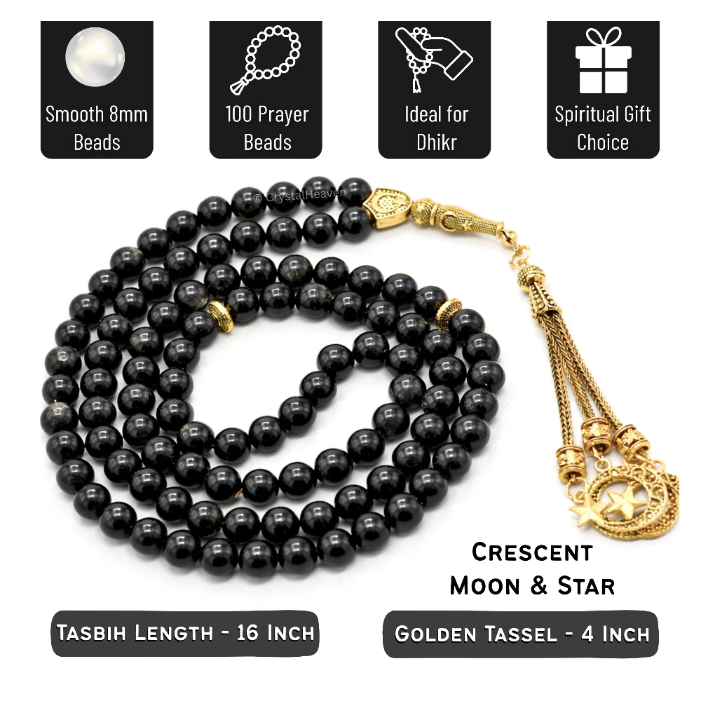 Silver Sheen Obsidian Crystal Tasbih (Gold)