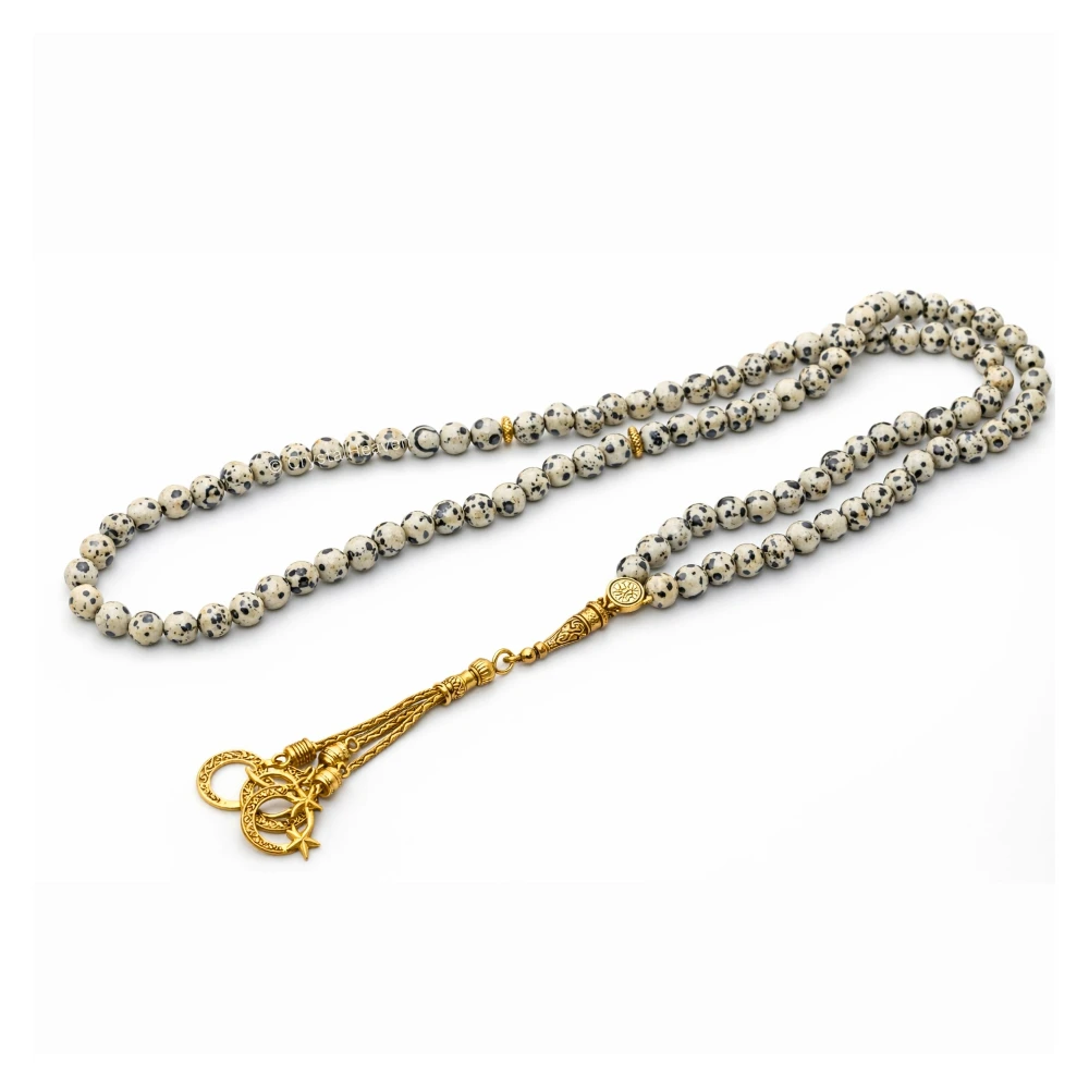 Dalmatian Jasper Crystal Tasbih (Gold)