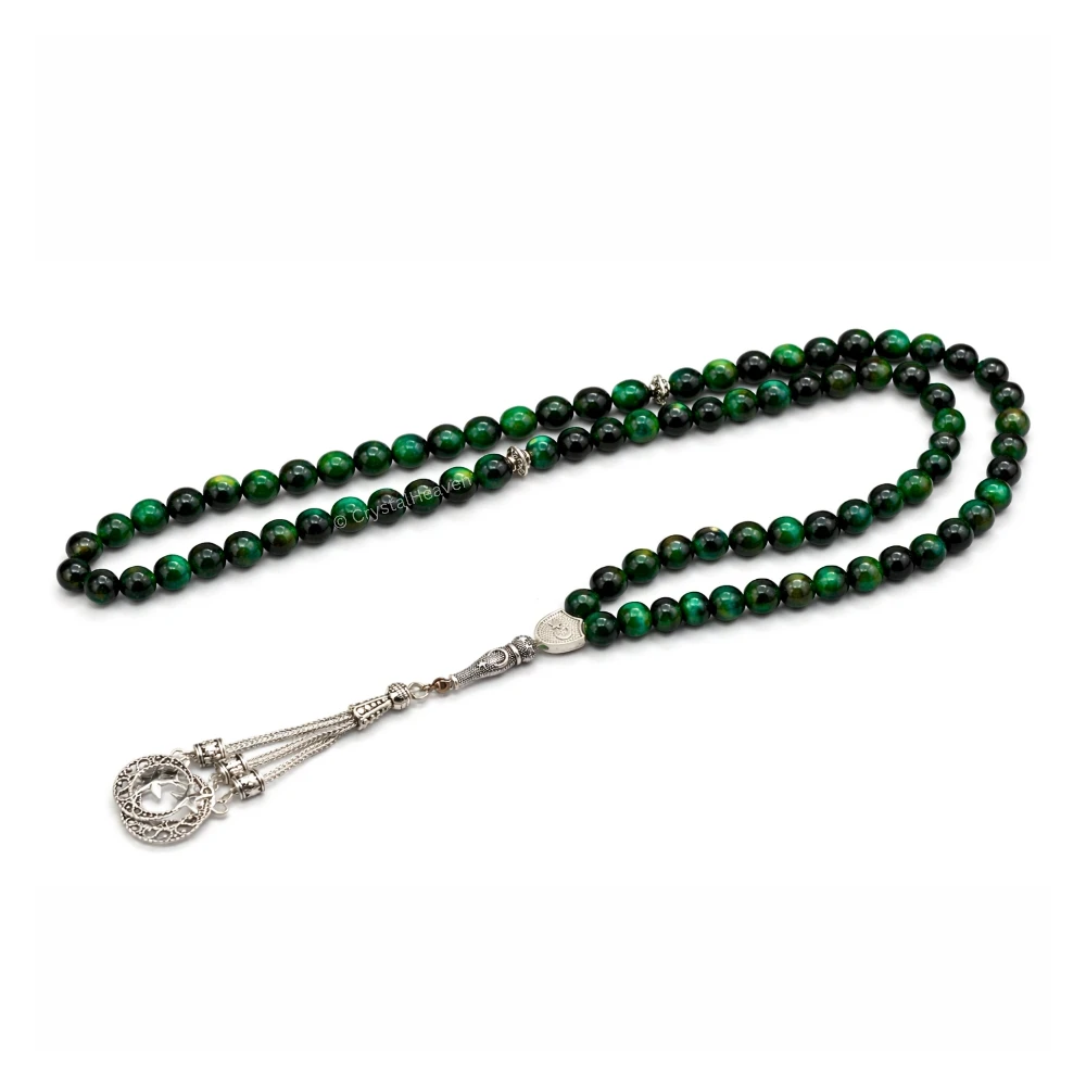 Green Tiger Eye Crystal Tasbih (Silver)