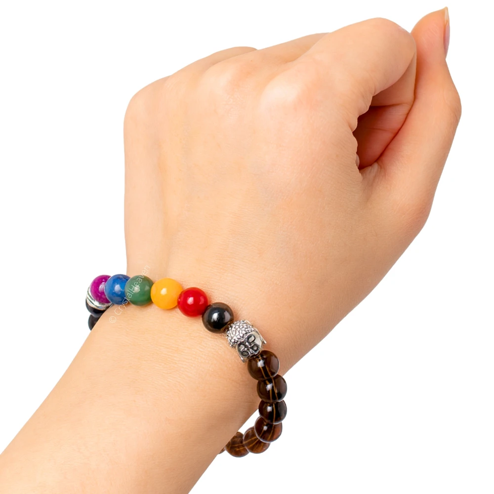 Smoky Quartz Chakra with Buddha Bracelet (Elastic)