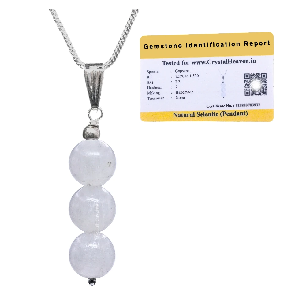 Selenite Crystal Bead Necklace (Silver)