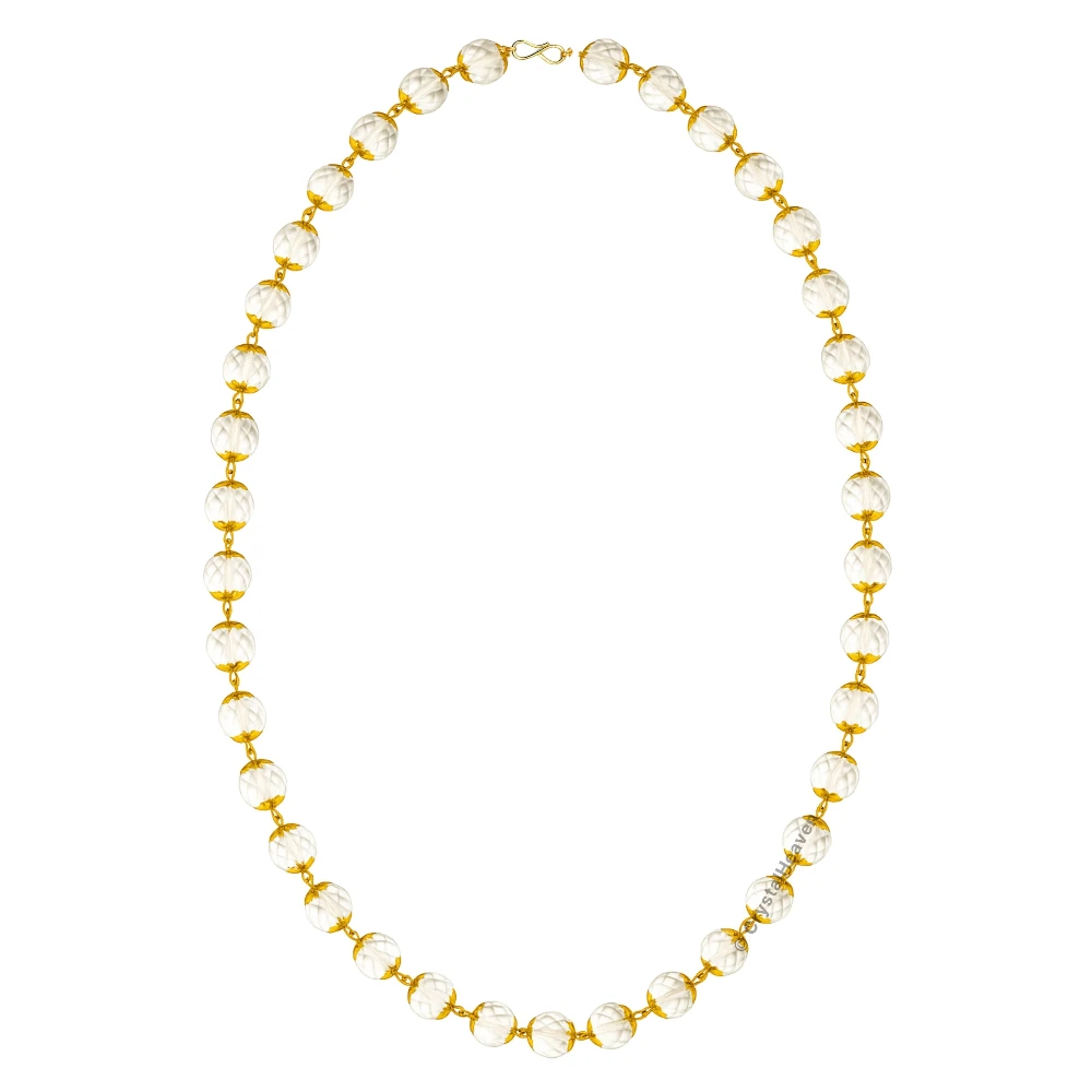 Faceted Crystal Quartz Sphatik Mala Necklace (Gold Chain)