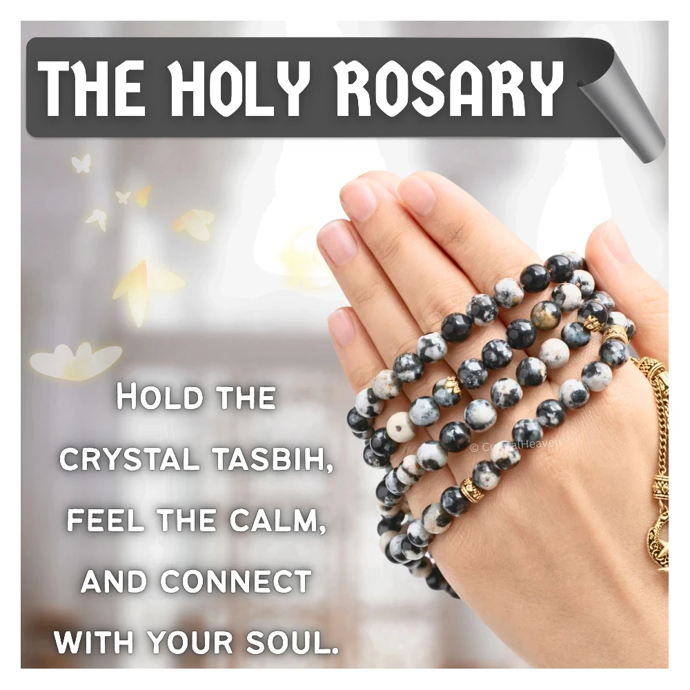 Black and White Jasper Crystal Tasbih (Gold)