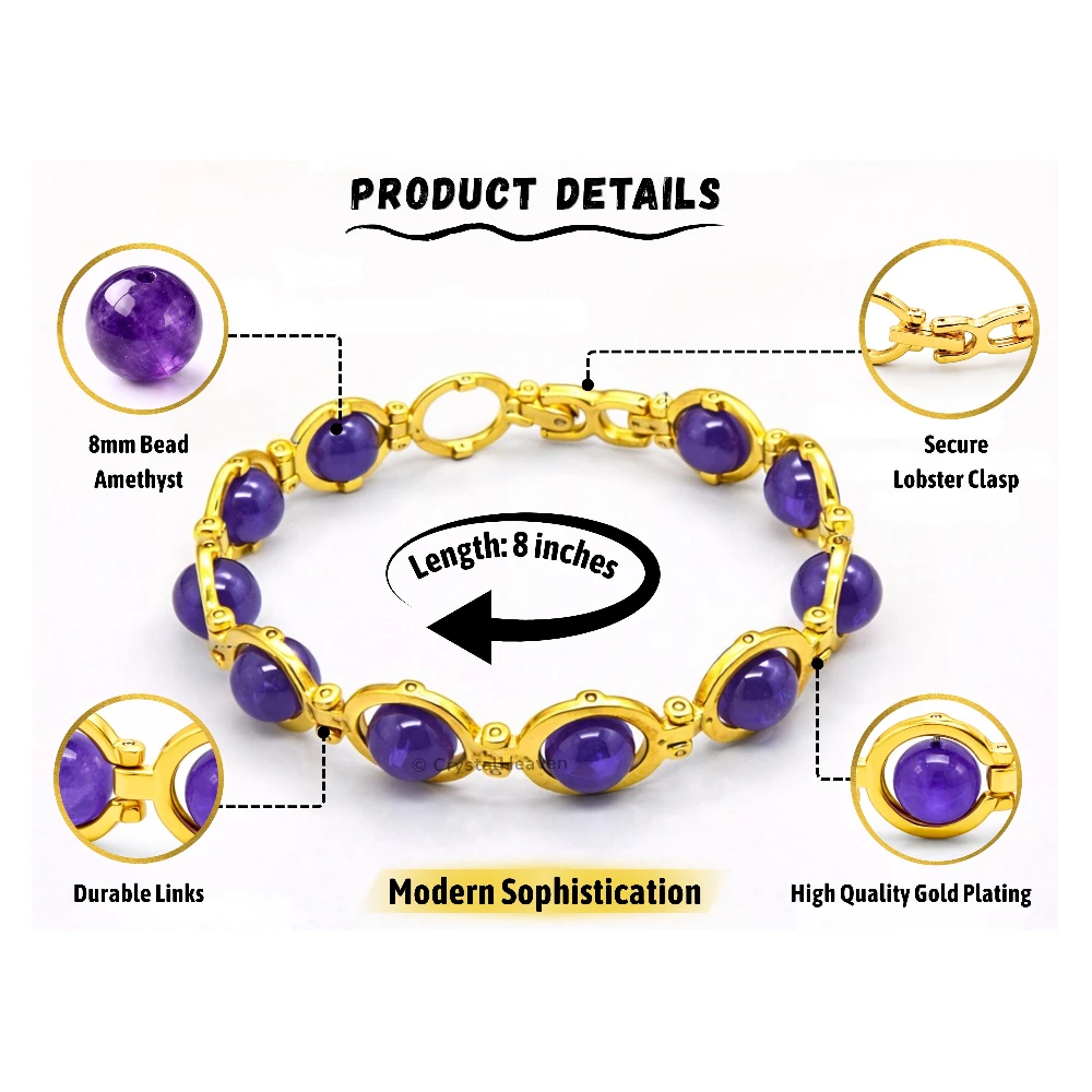 Amethyst Bracelet - Round Gold Chain