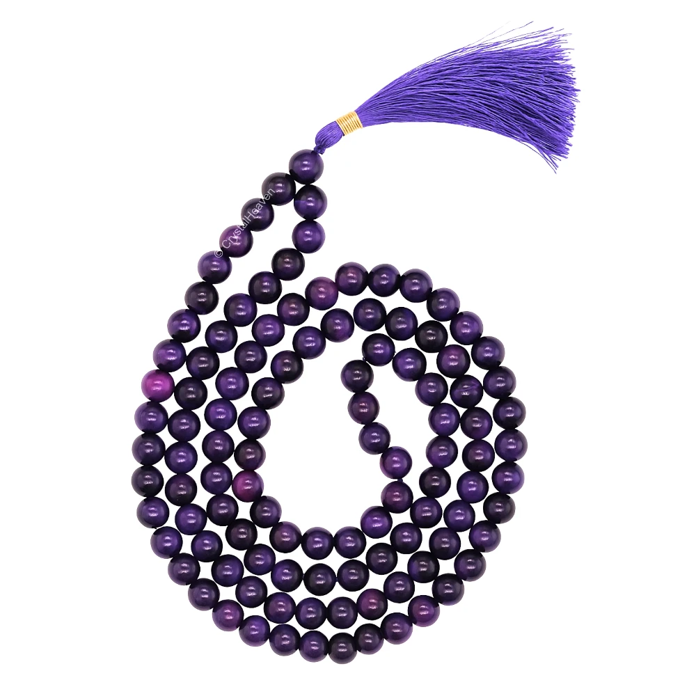 Purple Tiger Cat's Eye Japa Mala (Without Knot)