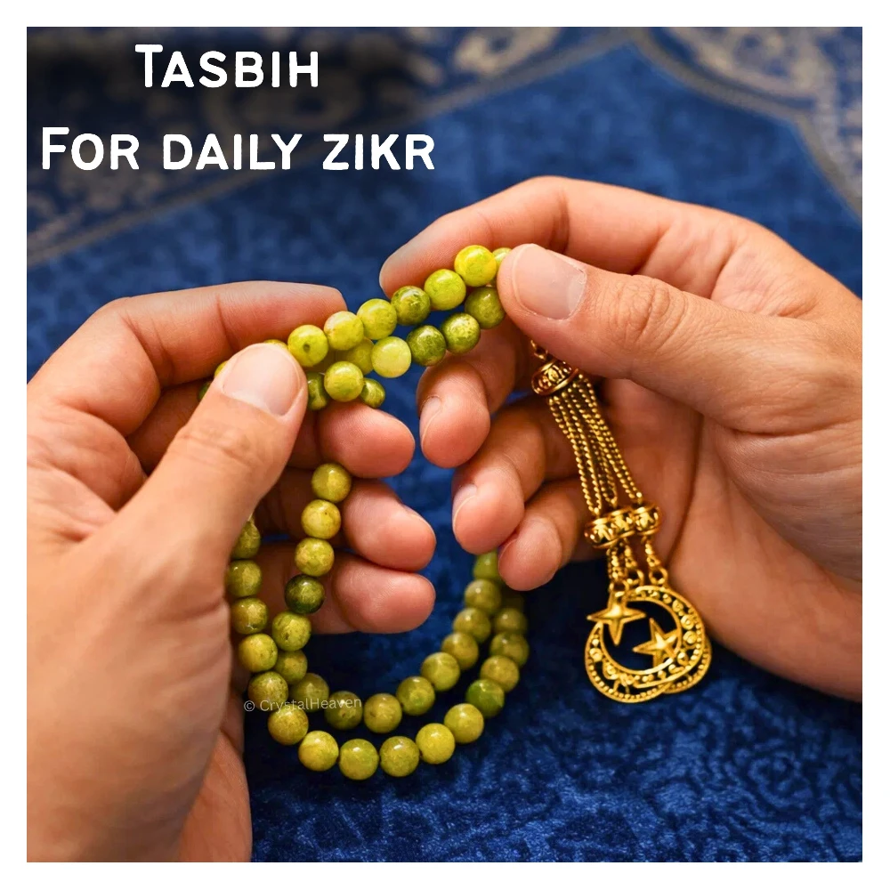 Green Jade Crystal Tasbih (Gold)