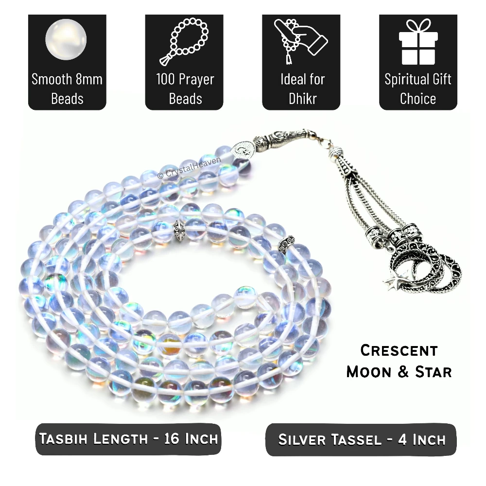 White Mermaid Glass Crystal Tasbih (Silver)