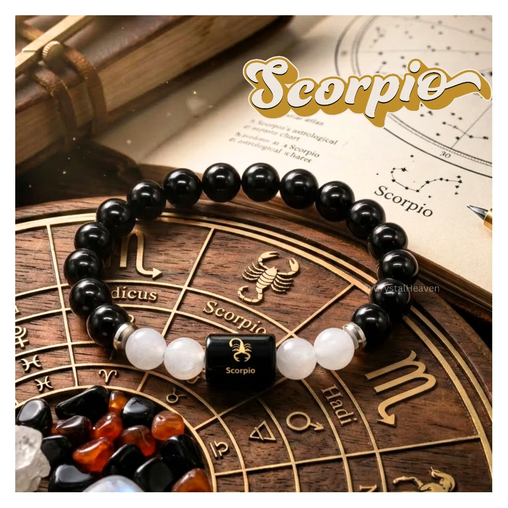 Scorpio Bracelet (वृश्चिक राशि) - Black Obsidian & Milky Quartz (Only Bracelet)