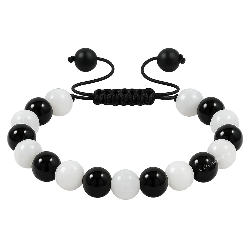 Black Tourmaline Selenite Bracelet (Adjustable)