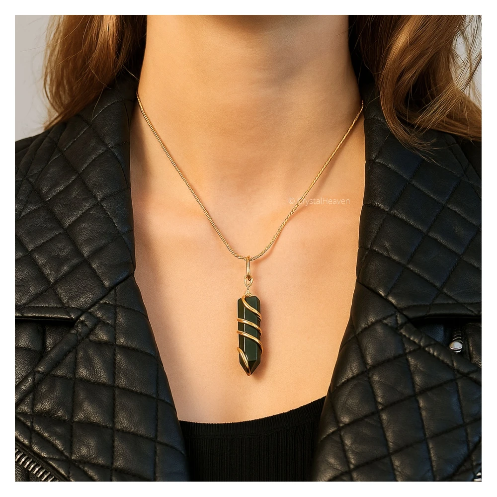 Bloodstone Necklace - Spiral Pencil Point (Gold)
