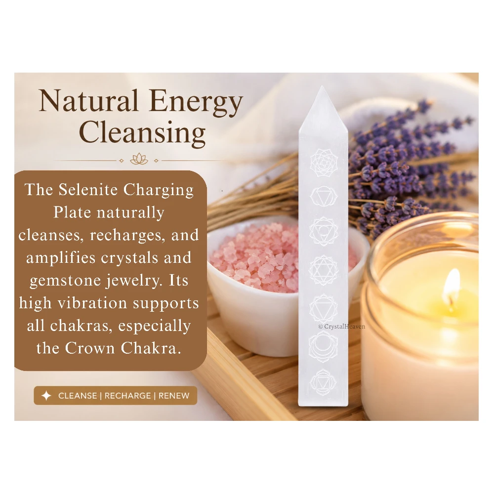 Selenite Charging Plate Stick with Chakra (Pointed)