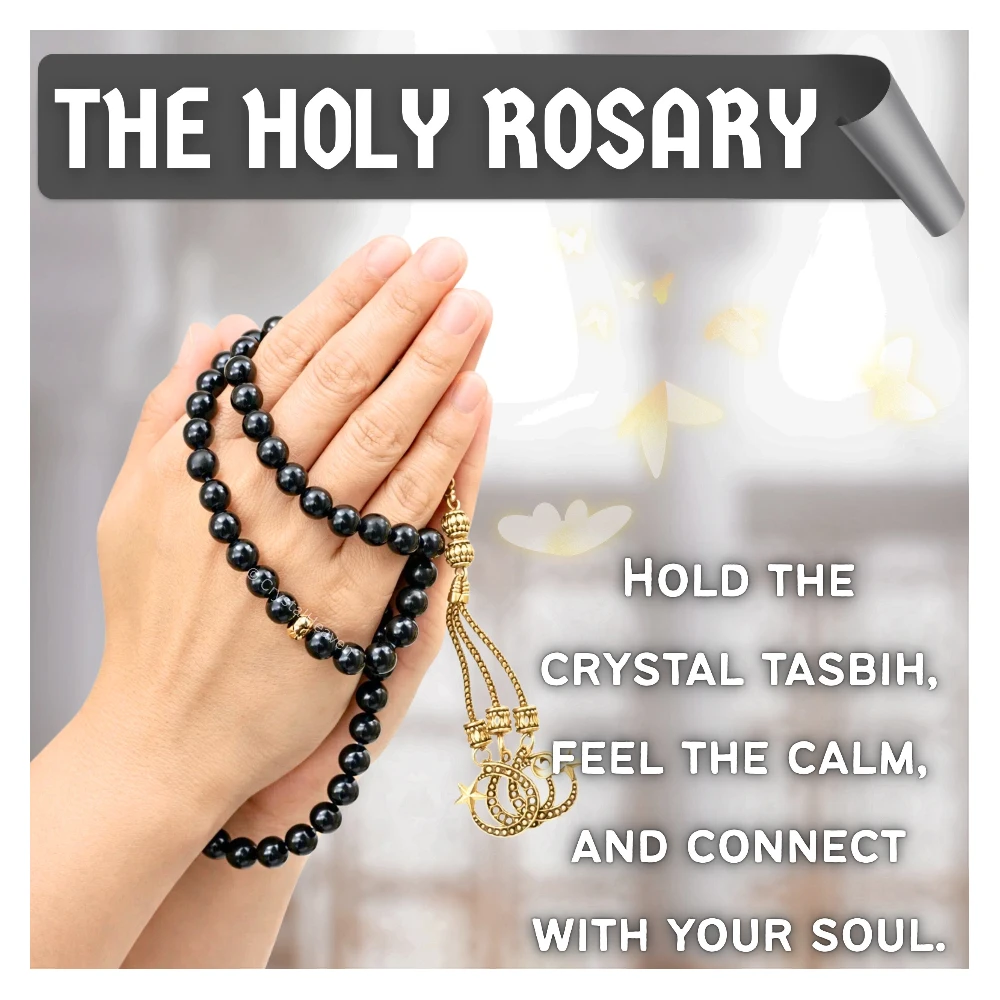 Black Tourmaline Crystal Tasbih (Gold)