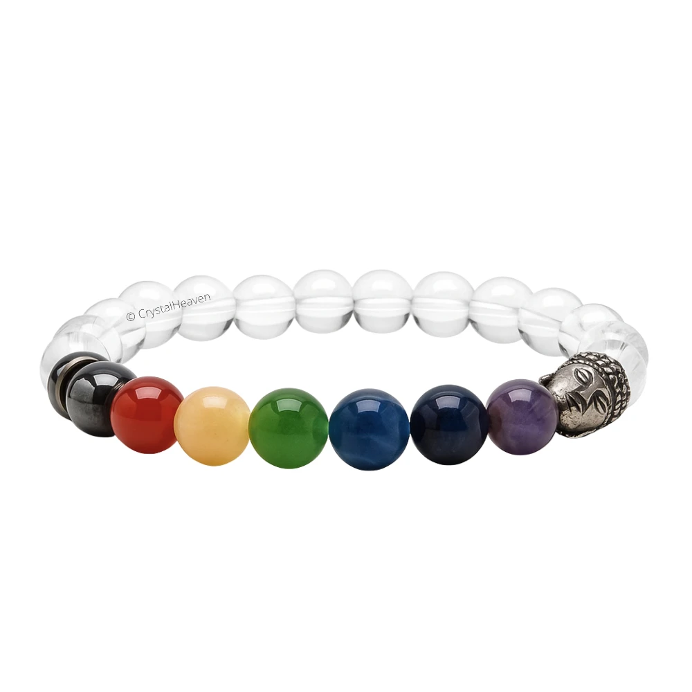 Clear Quartz Chakra with Buddha Bracelet (Elastic)