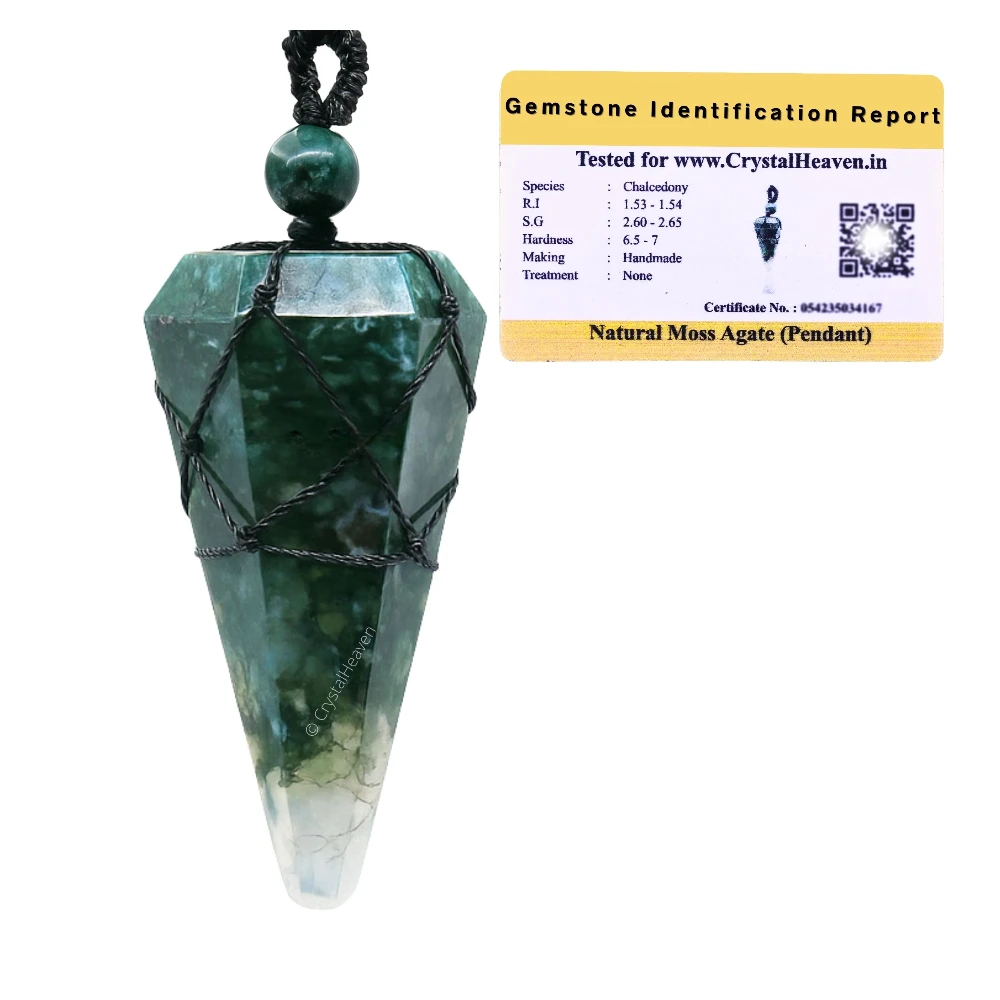 Moss Agate Pendulum Pendant Necklace (Macrame)