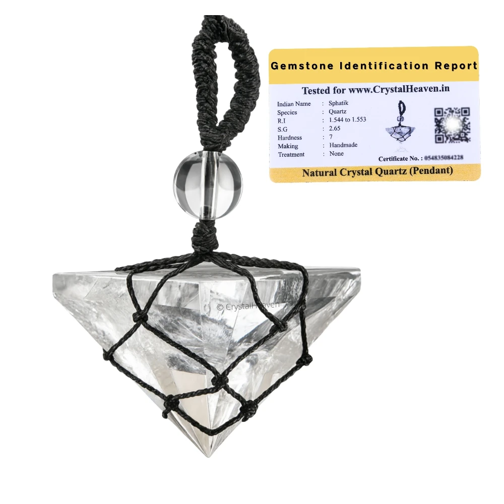 Clear Quartz Pyramid Macrame Pendant Necklace
