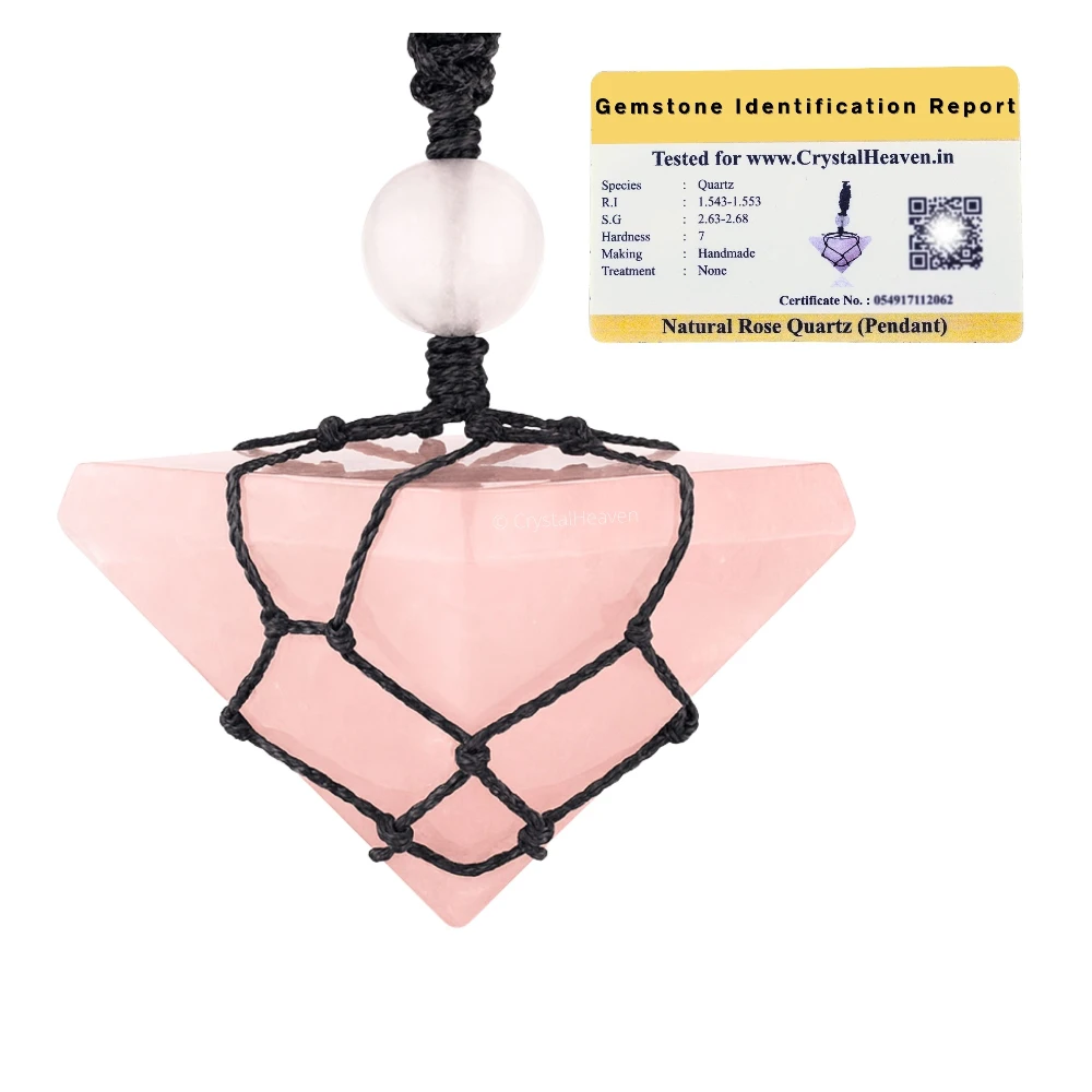 Rose Quartz Pyramid Macrame Pendant Necklace