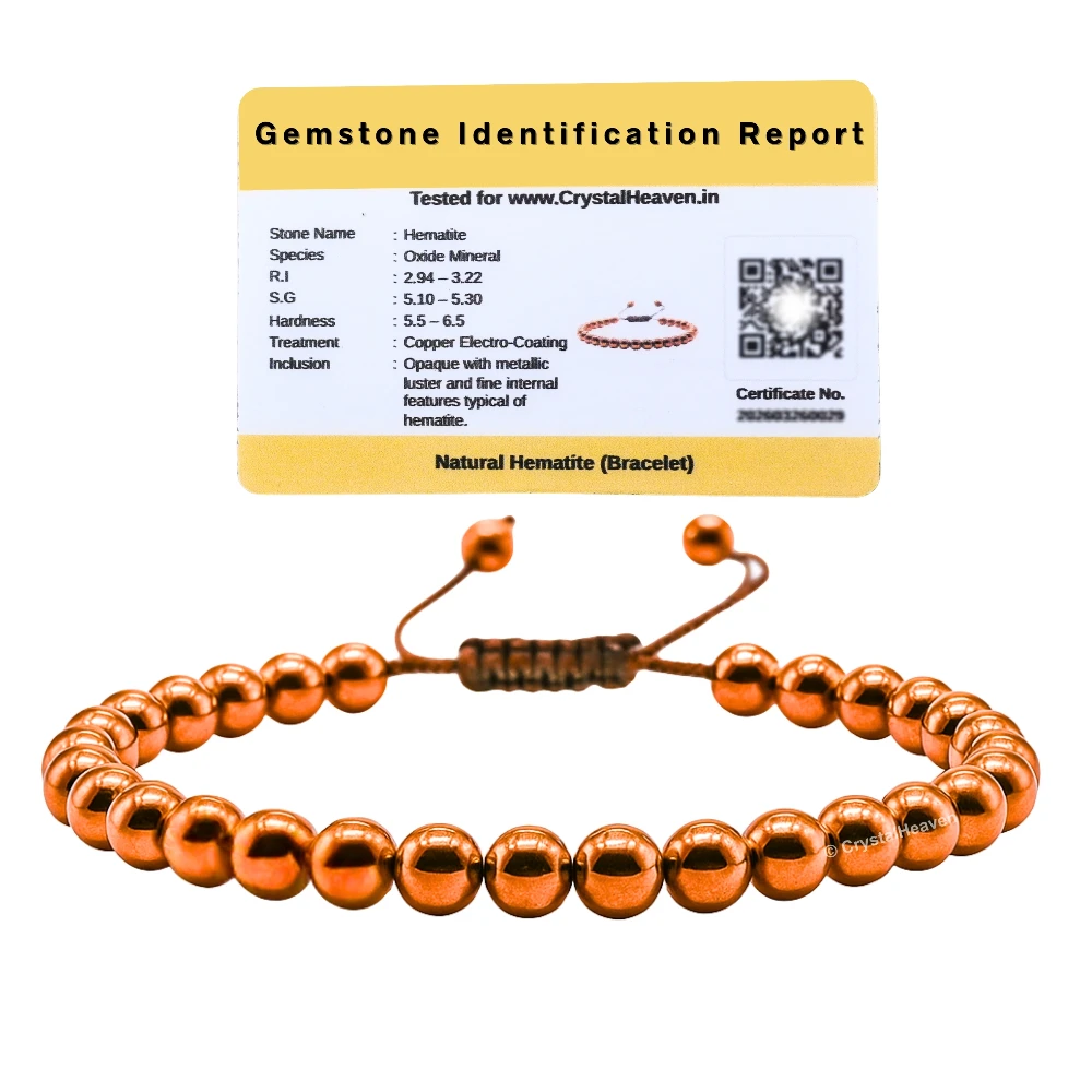 Copper Hematite Healing Crystal Bracelets - 6mm Beads (Adjustable)