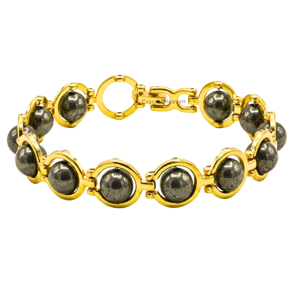 Pyrite Bracelet - Round Gold Chain