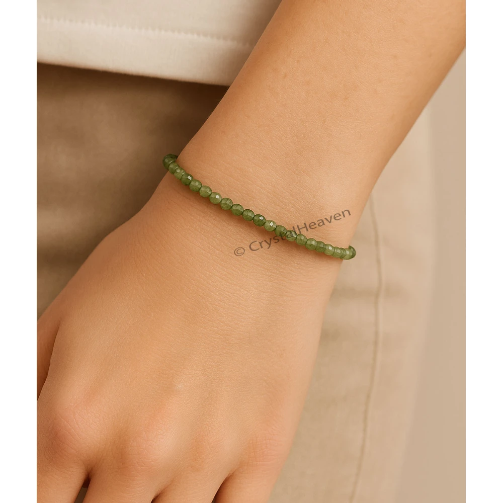 Green Rutilated Quartz Bracelets - 2mm Faceted Beads (Silver)