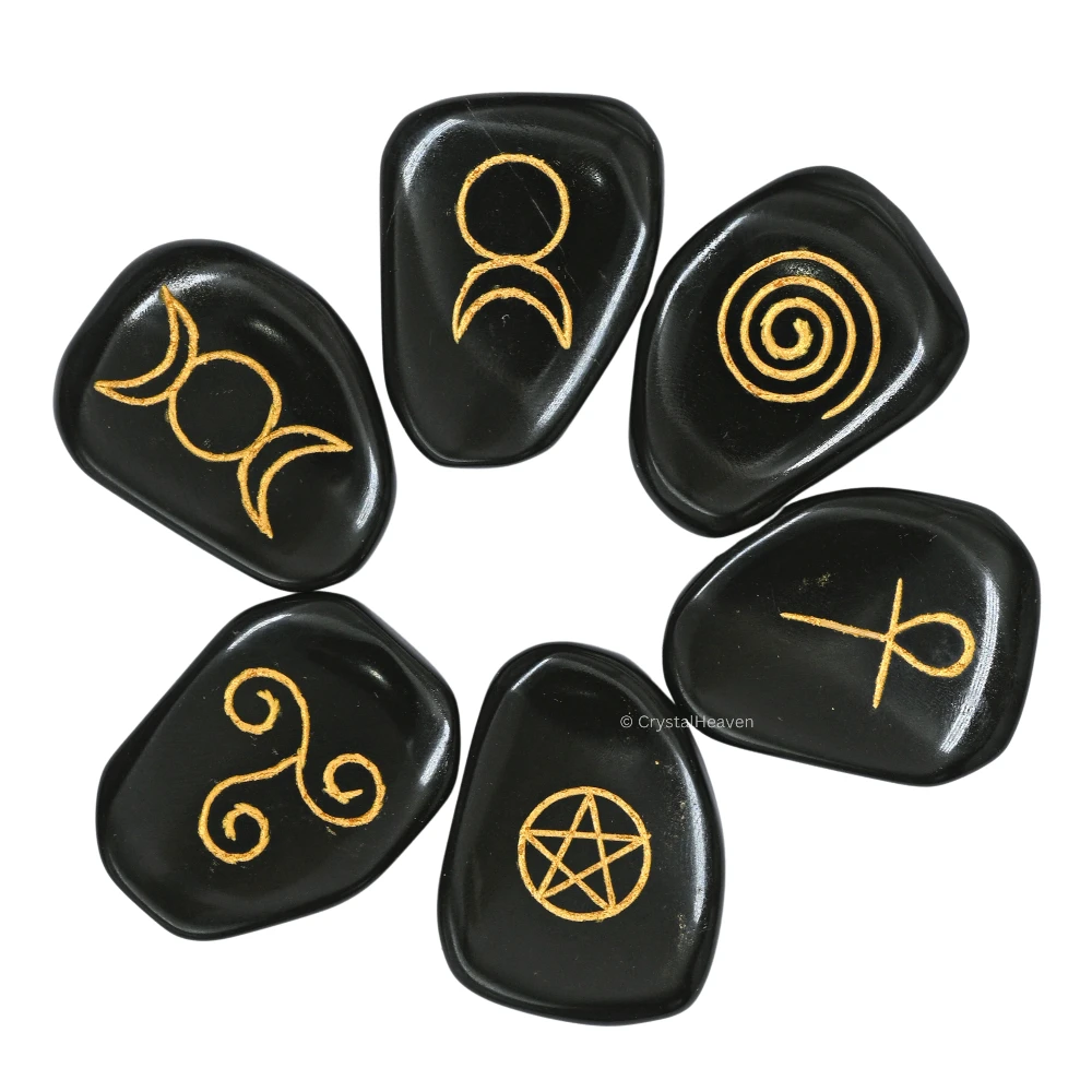 Black Agate Pagan Wiccan Stones (Set of 6)