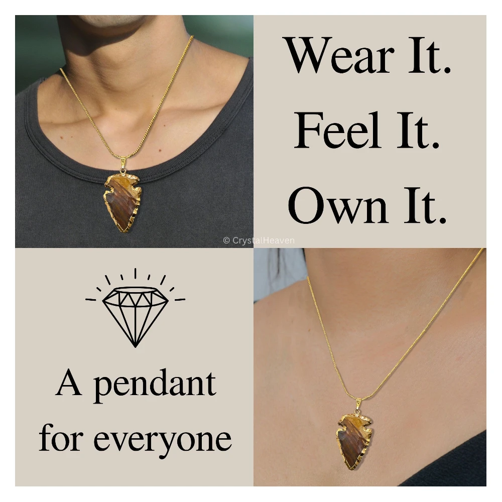 Fancy Jasper Arrow Head Pendant - Gold Plated