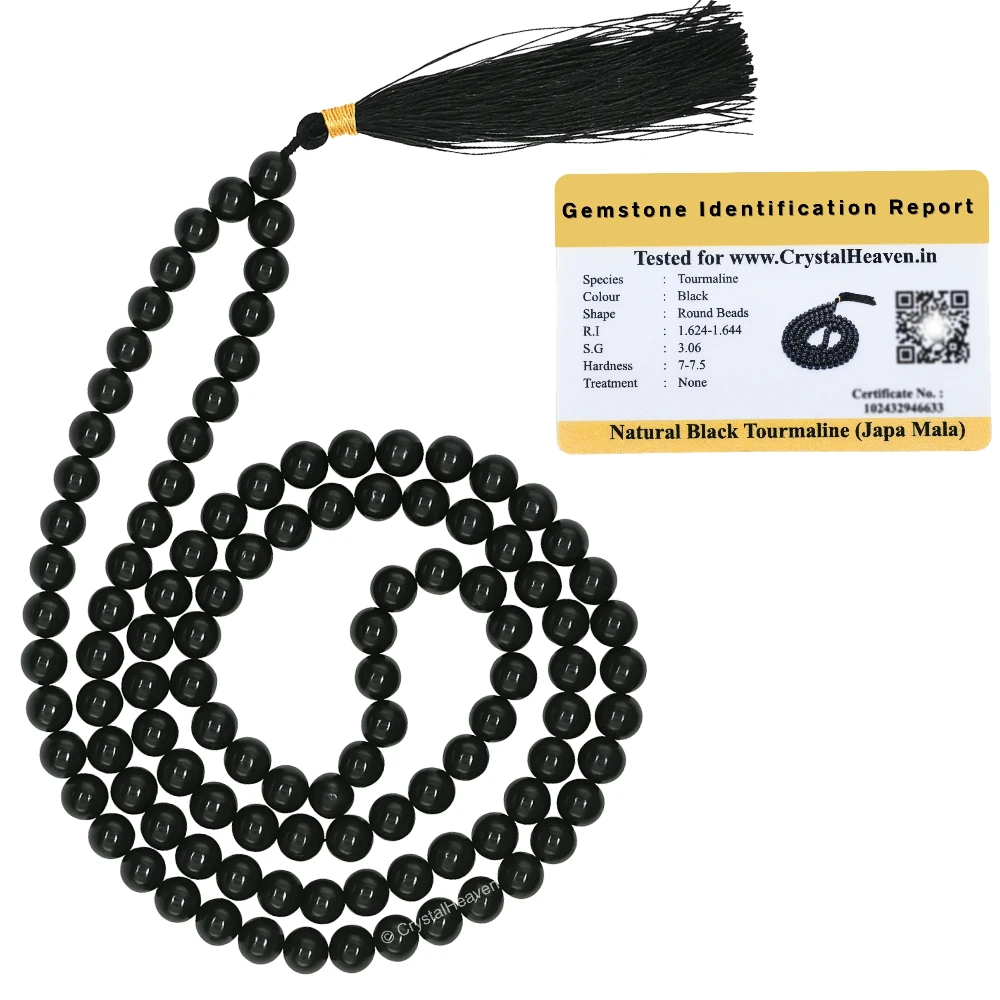 Black Tourmaline Japa Mala (Without Knot)
