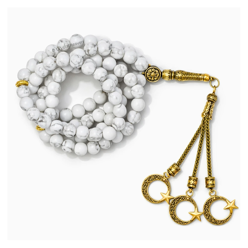 Howlite Crystal Tasbih (Gold)