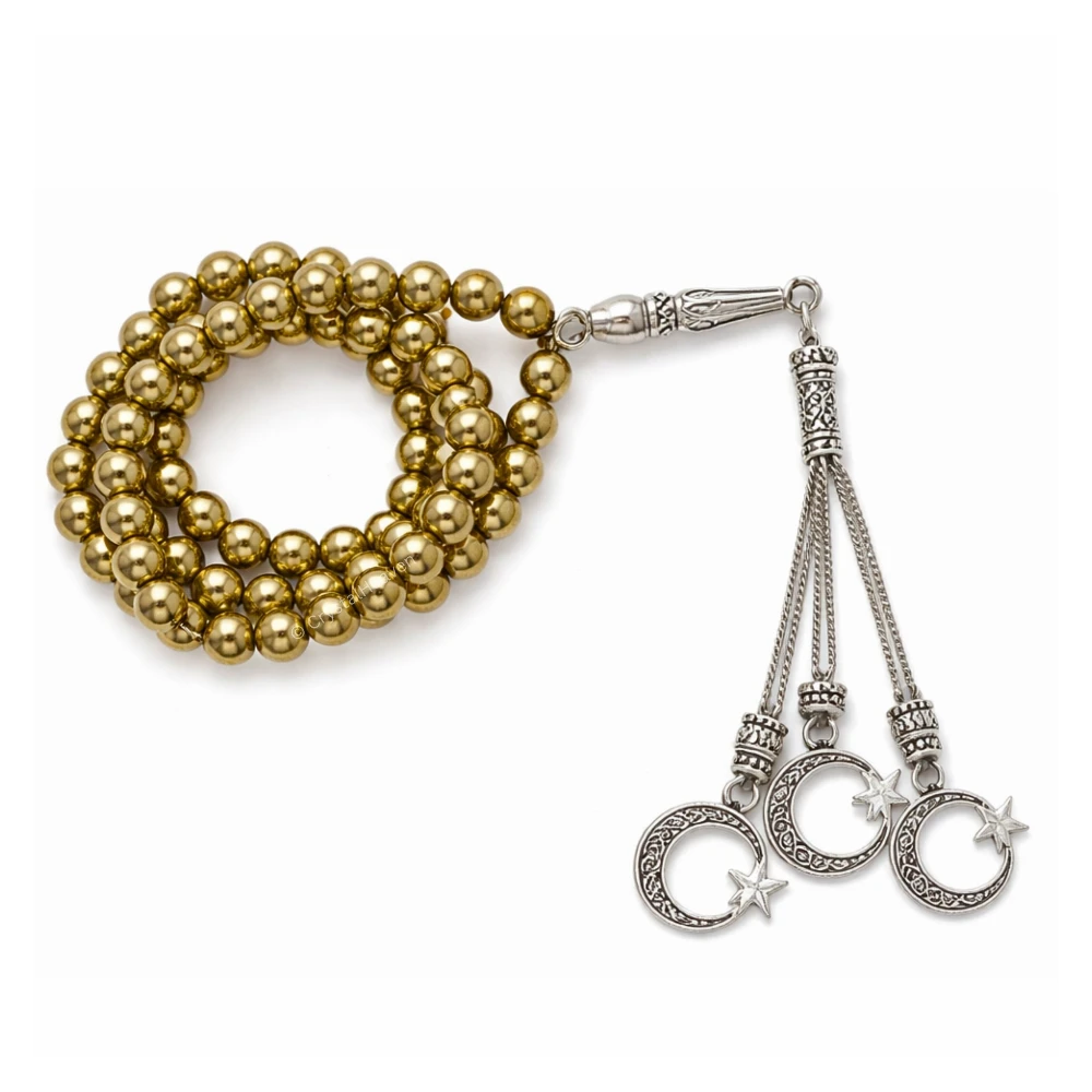 Golden Hematite Crystal Tasbih (Silver)