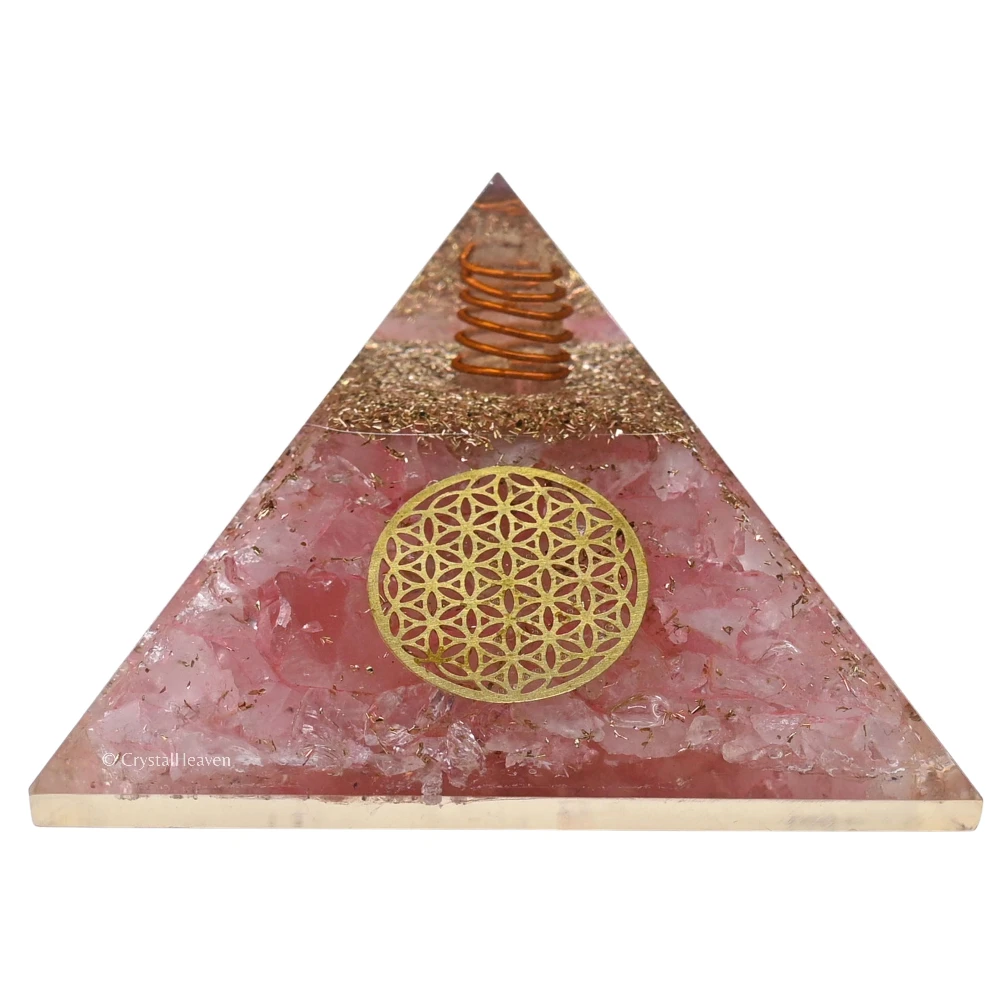 Rose Quartz Orgone Pyramid (Small Flower Of Life)