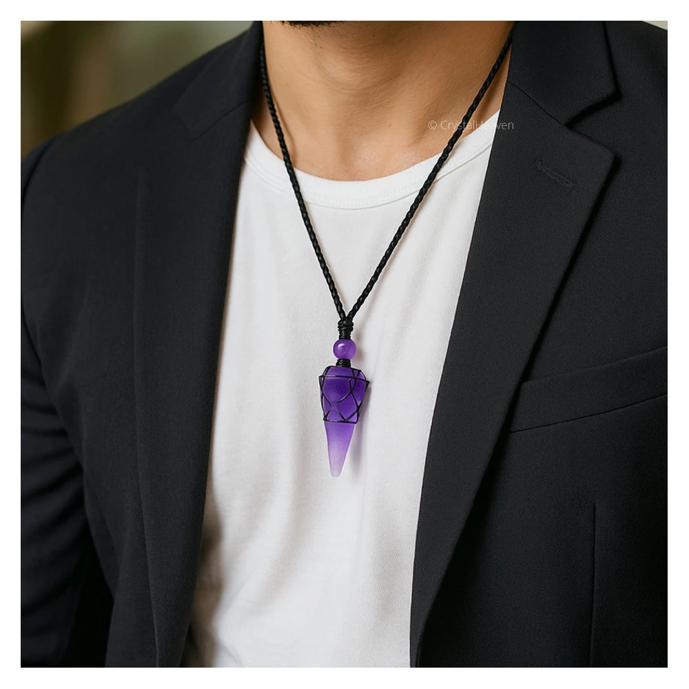 Amethyst Pendulum Pendant Necklace (Macrame)