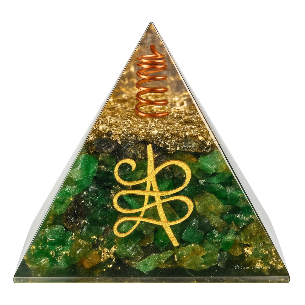 Zibu Money Pyramid - Pyrite and Green Aventurine Crystal Orgone Pyramid