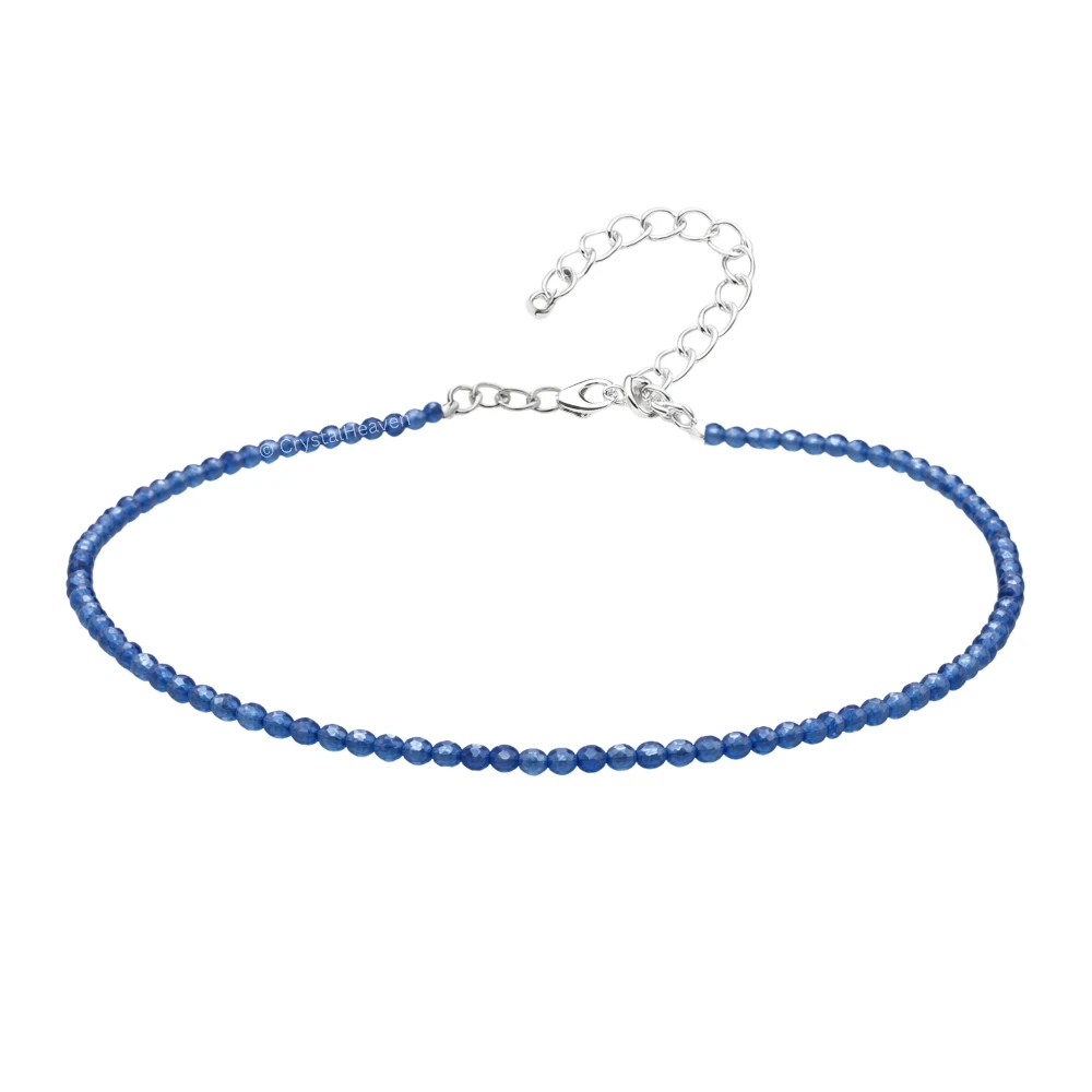 Dark Blue Chalcedony Anklet - 2mm Faceted Beads