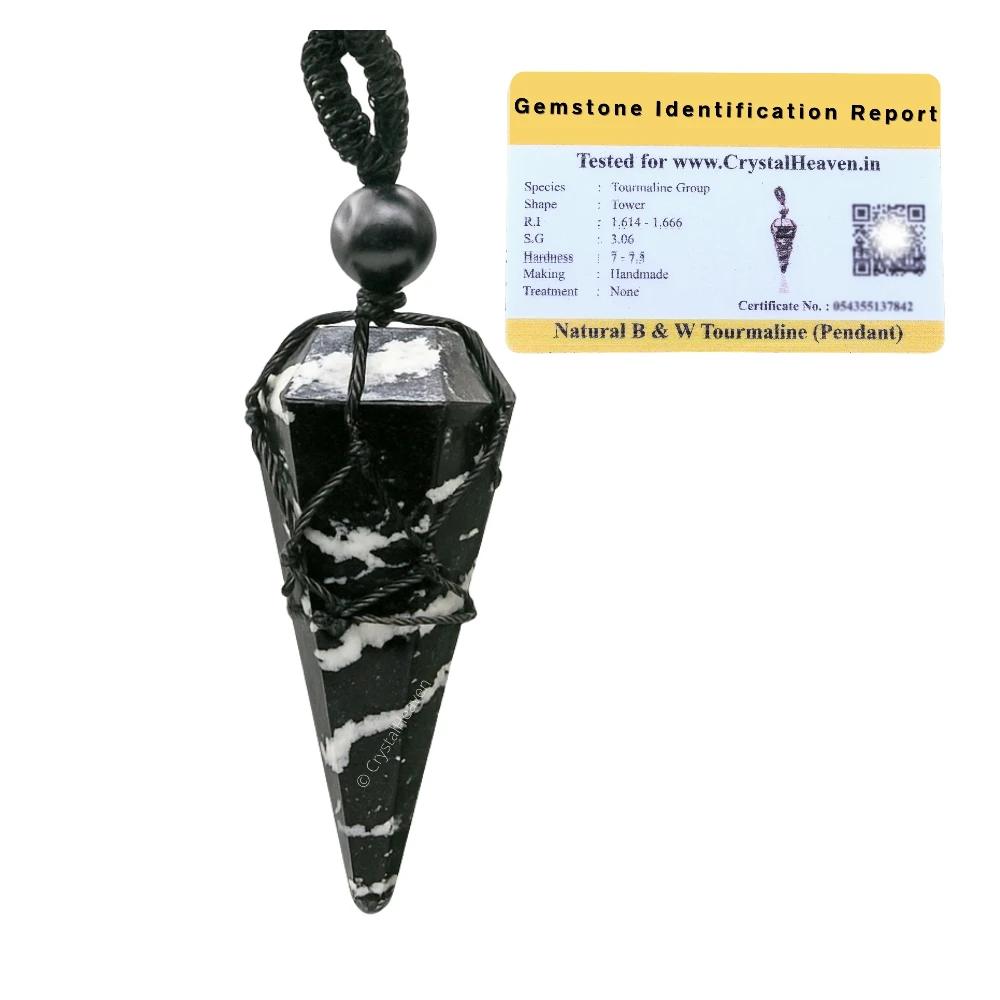 Black and white Tourmaline Pendulum Pendant Necklace (Macrame)