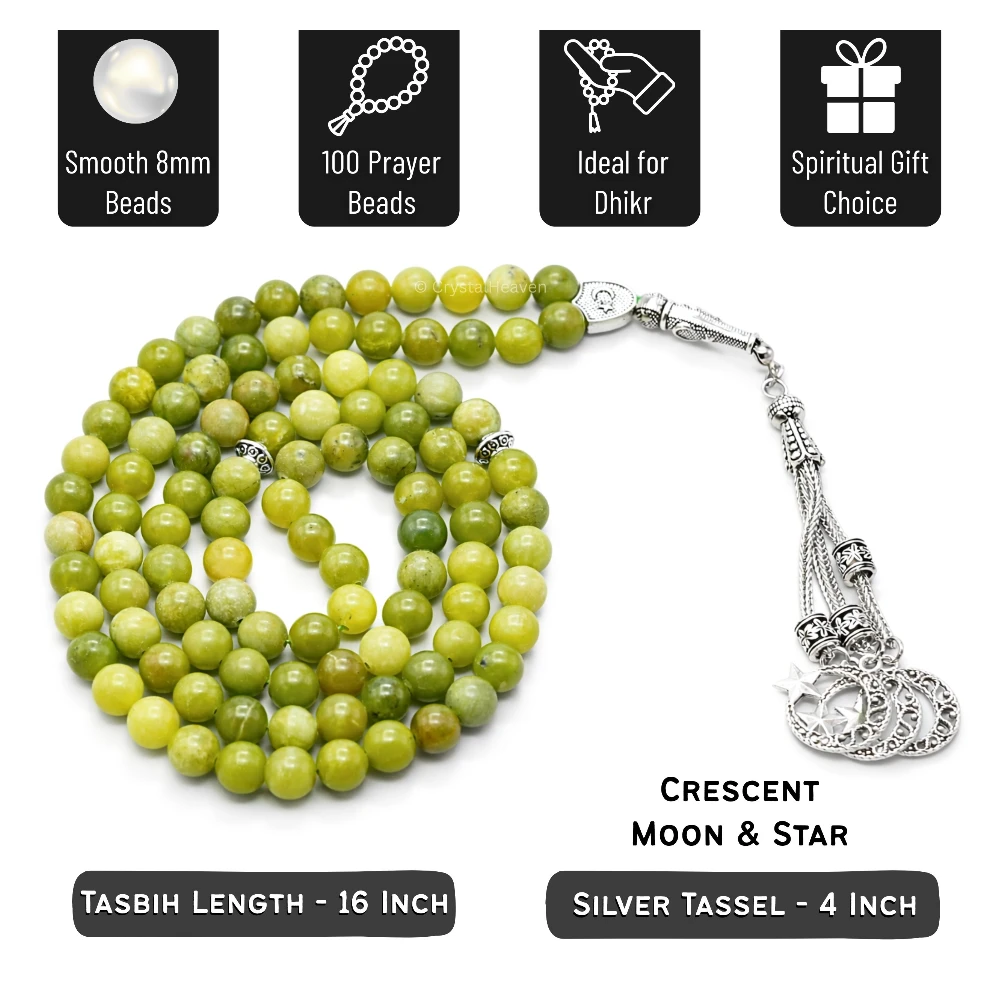 Green Jade Crystal Tasbih (Silver)