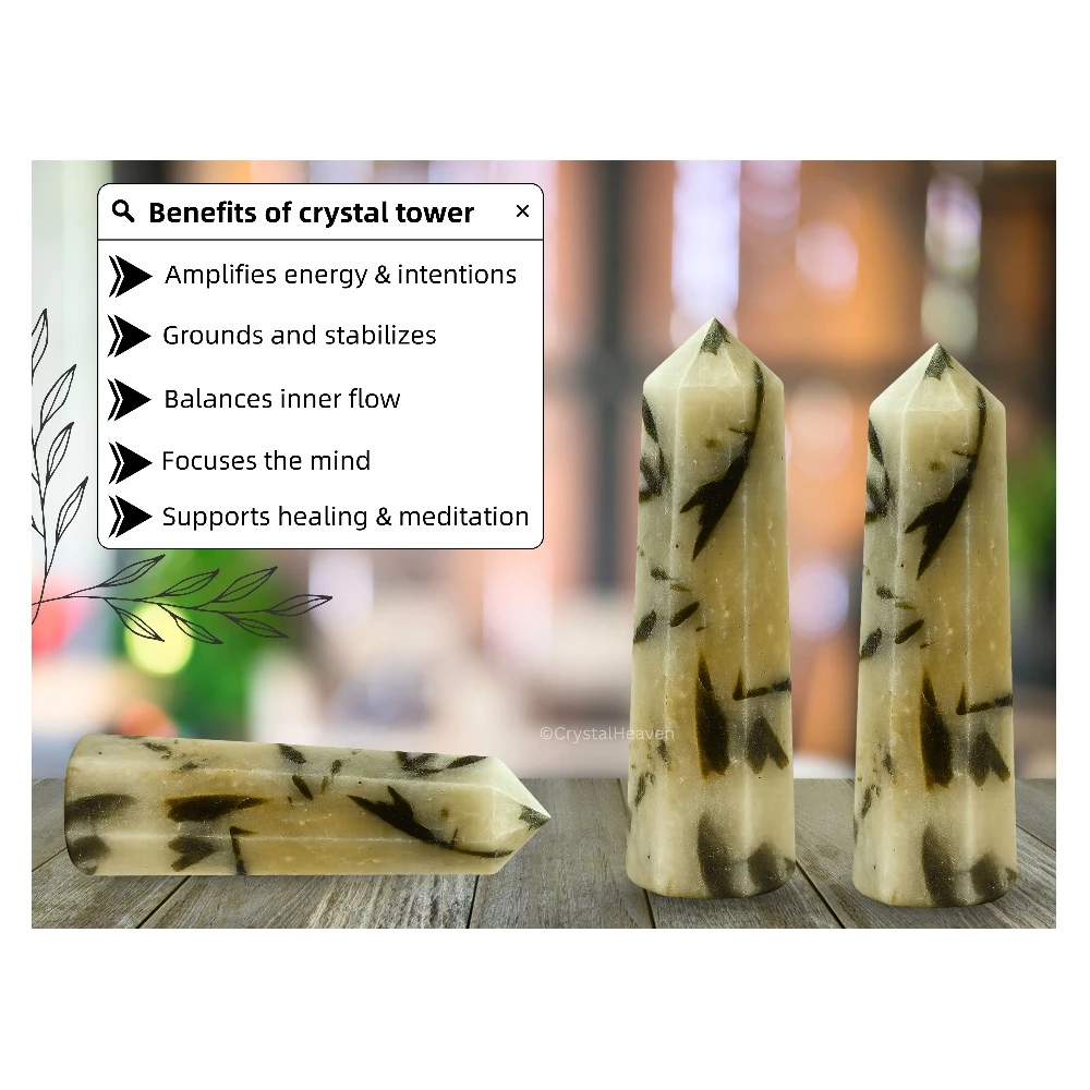 Green Tourmaline in Quartz Crystal Tower (3" to 4" inch)