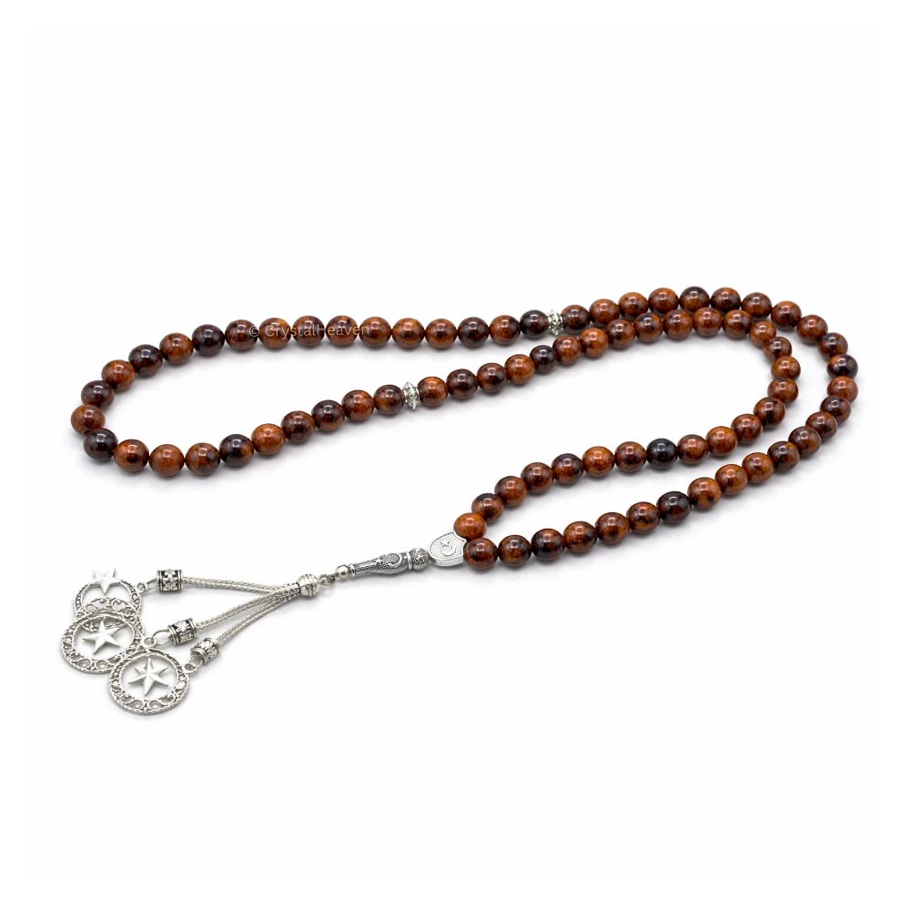Mahogany Obsidian Crystal Tasbih (Silver)