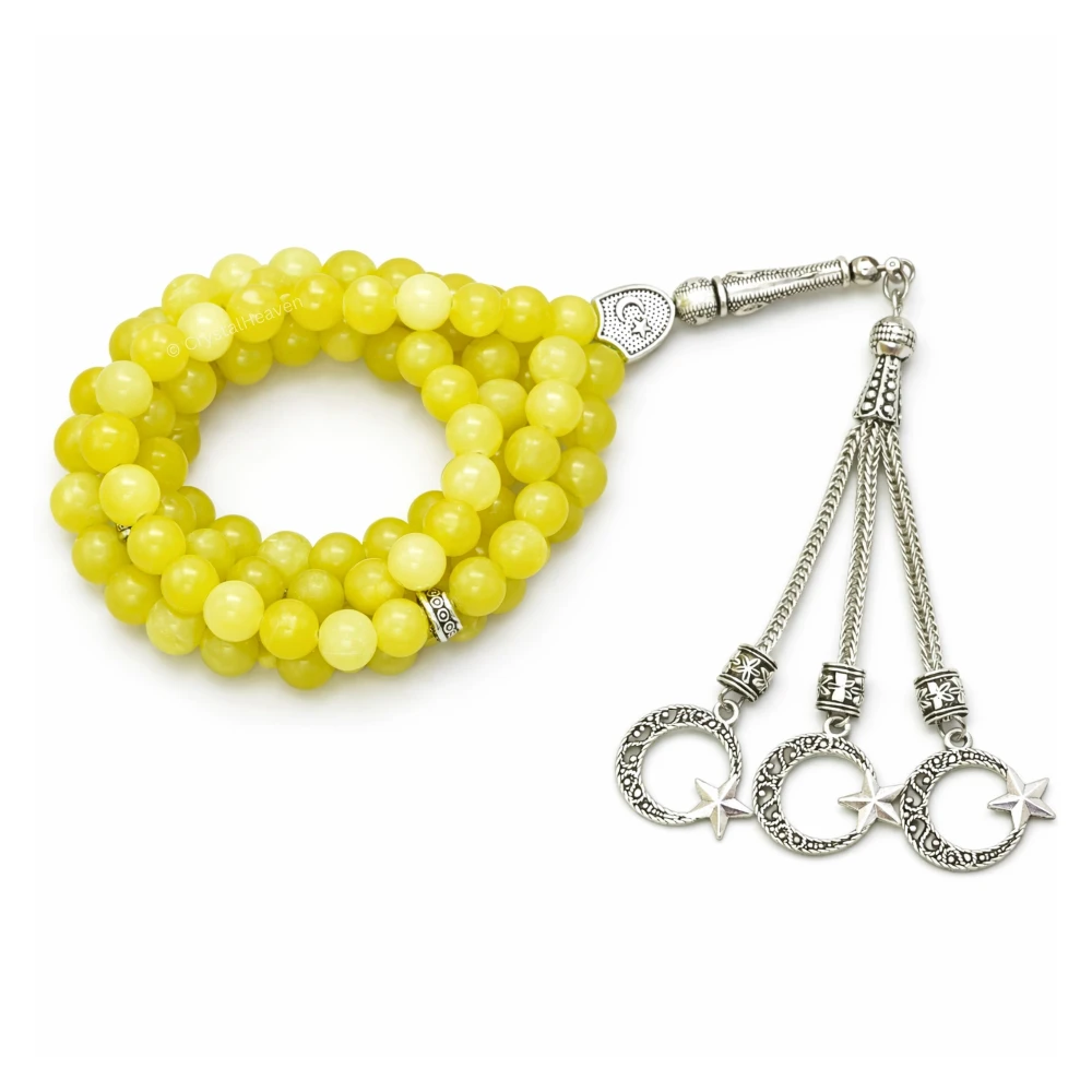 Lemon Jade Crystal Tasbih (Silver)
