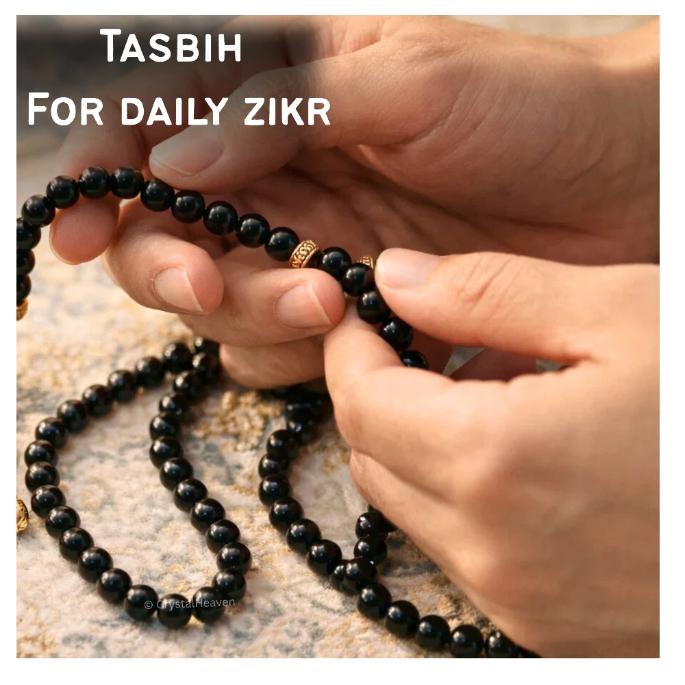 Black Obsidian Crystal Tasbih (Gold)