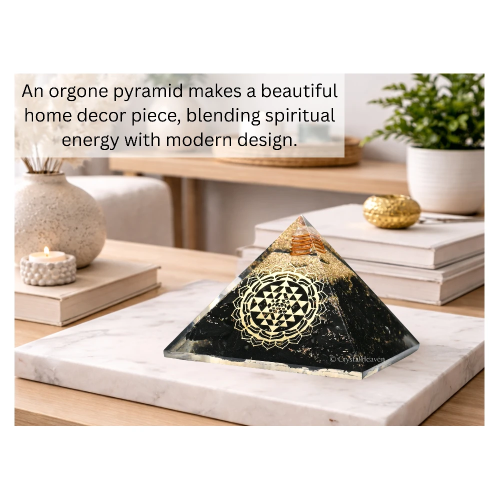 Black Tourmaline Orgone Pyramid (Round shriyantra -2)