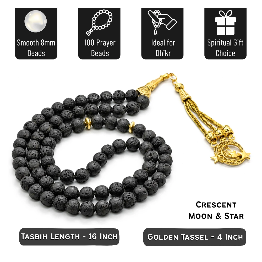 Lava Stone Crystal Tasbih (Gold)