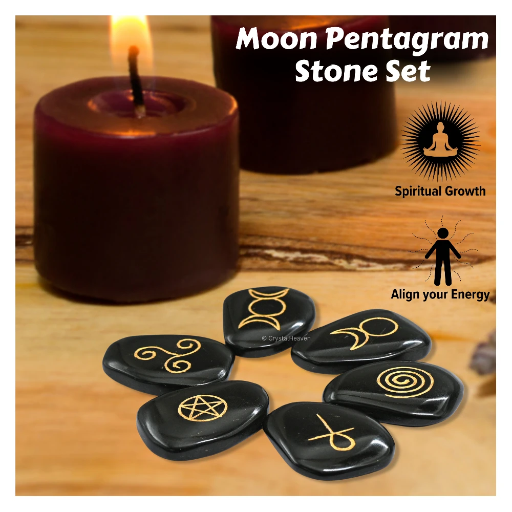 Black Agate Pagan Wiccan Stones (Set of 6)