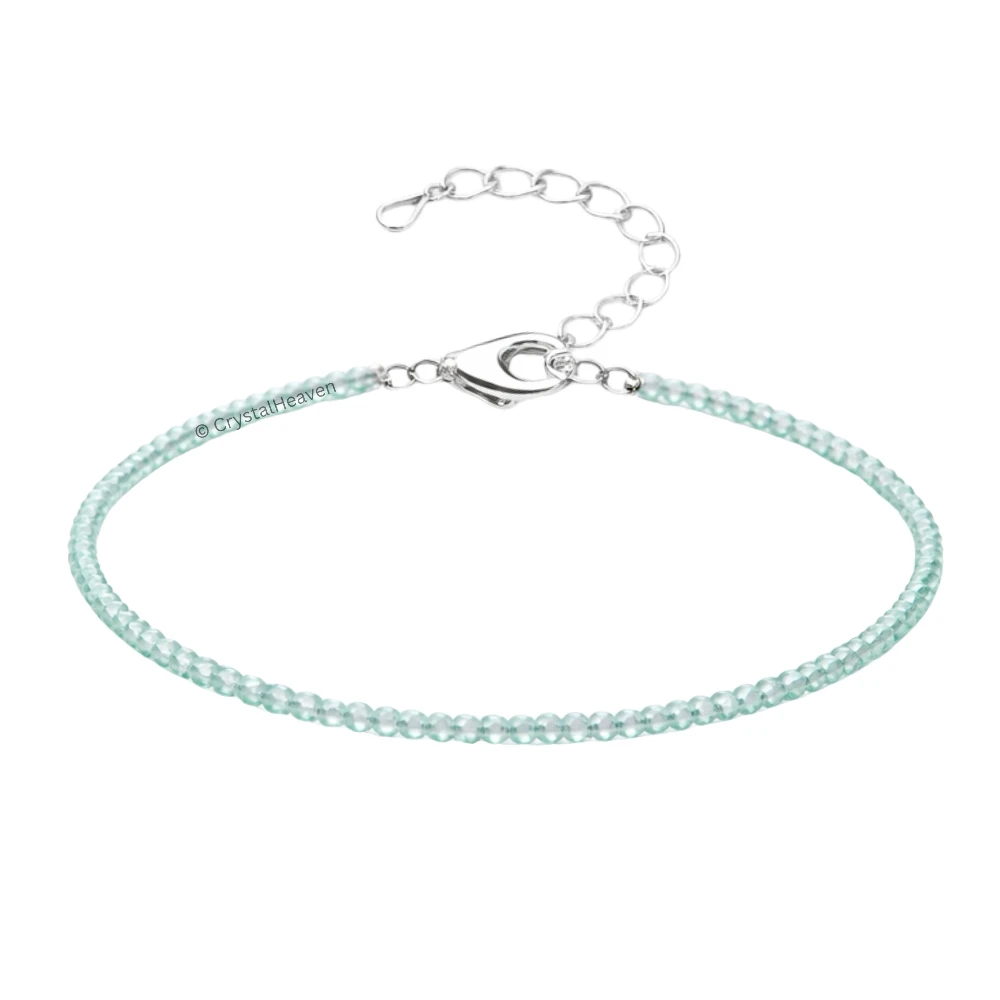 Aqua Chalcedony Anklet - 2mm Faceted Beads
