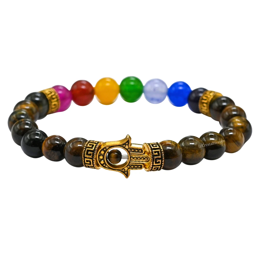 Tiger eye Chakra with Hamsa Bracelet (Elastic)