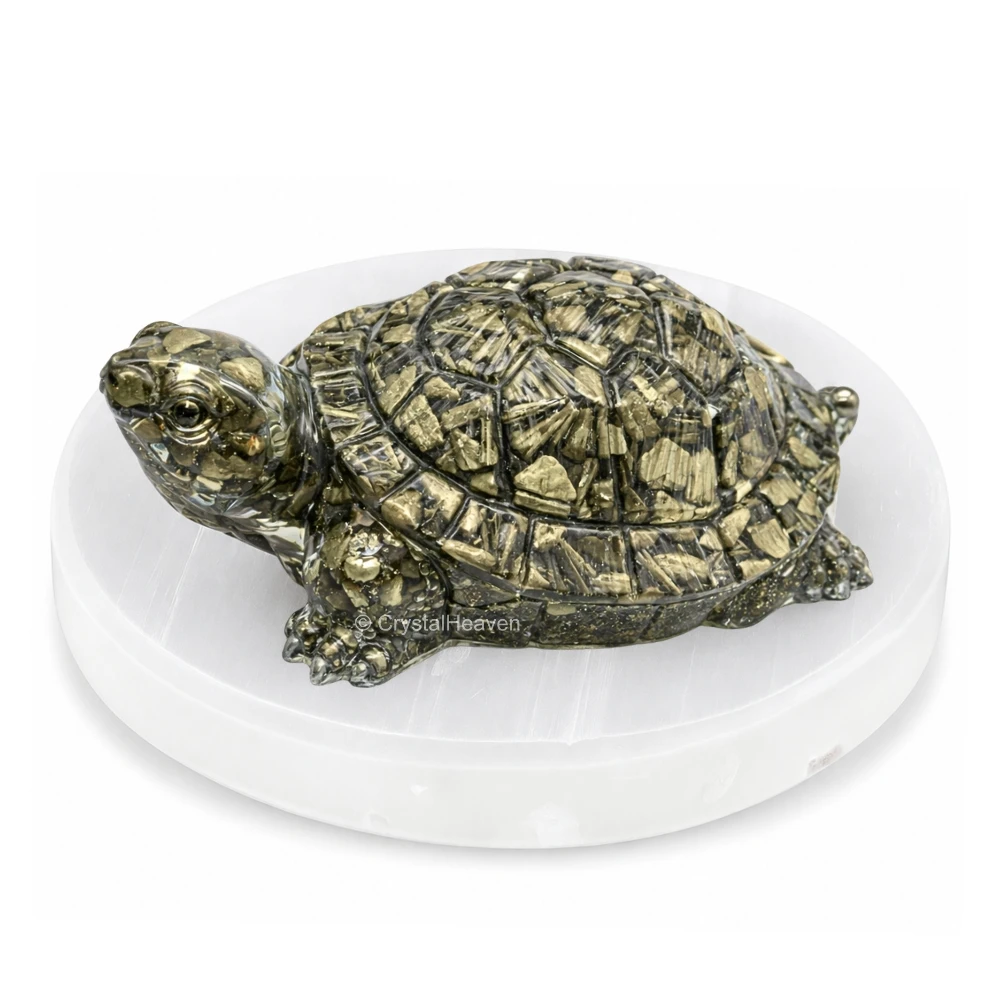 Natural Pyrite Tortoise Kachhua with Selenite Plate