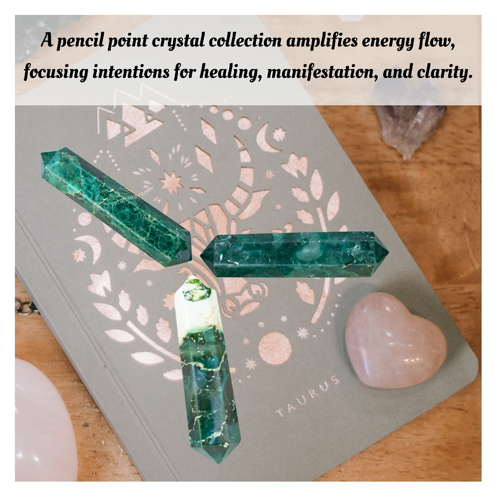 Moss Agate Pencil Points (Double Terminated) (Set of 3)